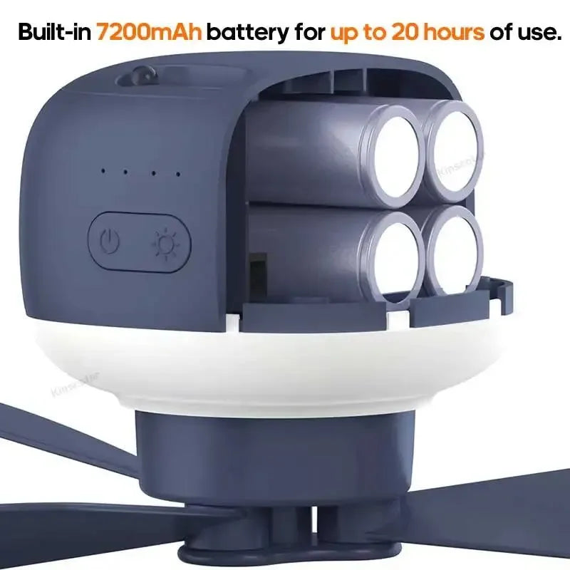 7200mAh Außen Camping Ventilator – Kabelloser Deckenventilator mit LED-Licht & Fernbedienung | Brehn