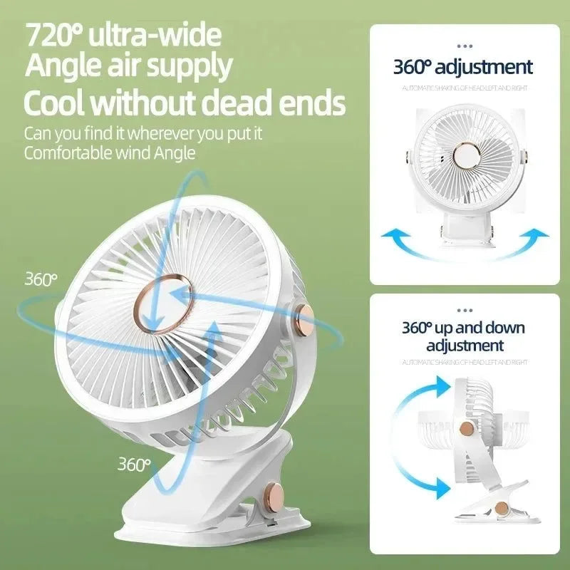 8000mAh Clip-on Ventilator 3 Geschwindigkeiten Leiser Wiederaufladbarer Desktop Tragbarer Luftzirkulator Kabelloser Ventilator | Brehn