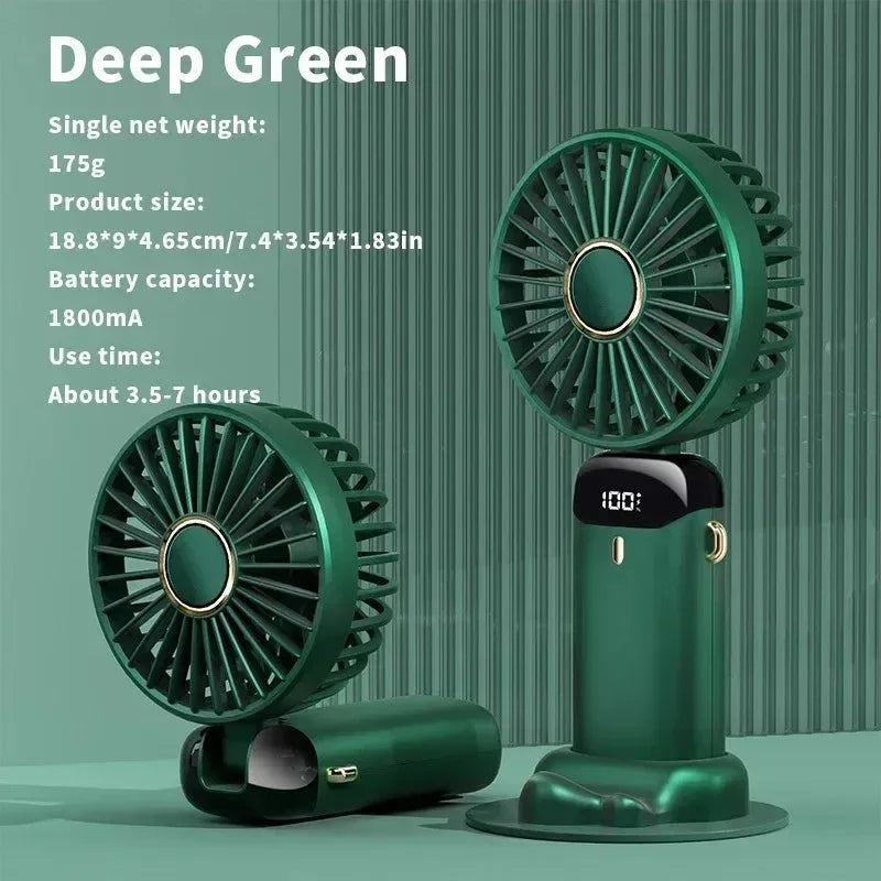Handheld Mini Ventilator – 3000mAh Faltbarer USB Wiederaufladbarer Ventilator mit LED-Anzeige & Telefonständer | Brehn