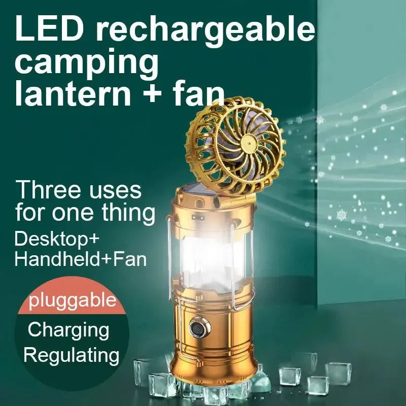 Multifunktionales Led Campinglicht Wiederaufladbare Campinglampe Solarstromladung Tragbarer Ventilator Laterne Notbeleuchtung im Freien | Brehn