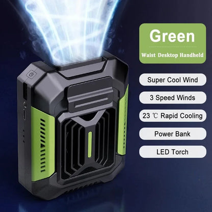 Tragbarer Taillenclip-Ventilator – Mini-Hängender Hals- & Taillenventilator mit Powerbank & LED-Licht | Brehn