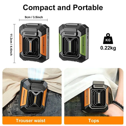 Tragbarer Taillenclip-Ventilator – Mini-Hängender Hals- & Taillenventilator mit Powerbank & LED-Licht | Brehn