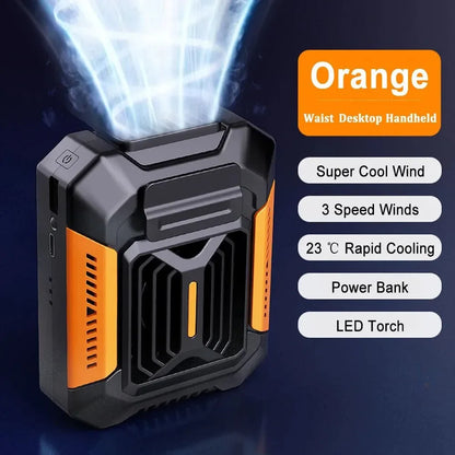 Tragbarer Taillenclip-Ventilator – Mini-Hängender Hals- & Taillenventilator mit Powerbank & LED-Licht | Brehn