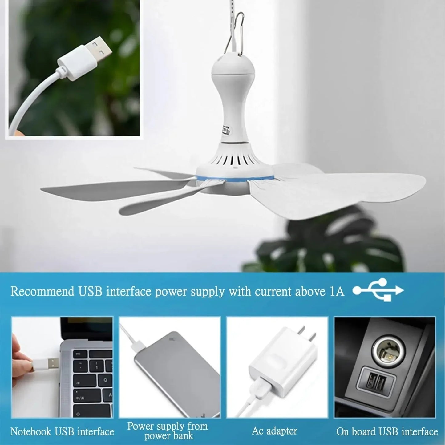 USB-betriebener 6-Blatt-Deckenventilator mit Fernbedienung – Leiser Hängev fan für Camping & Schlafzimmer | Brehn