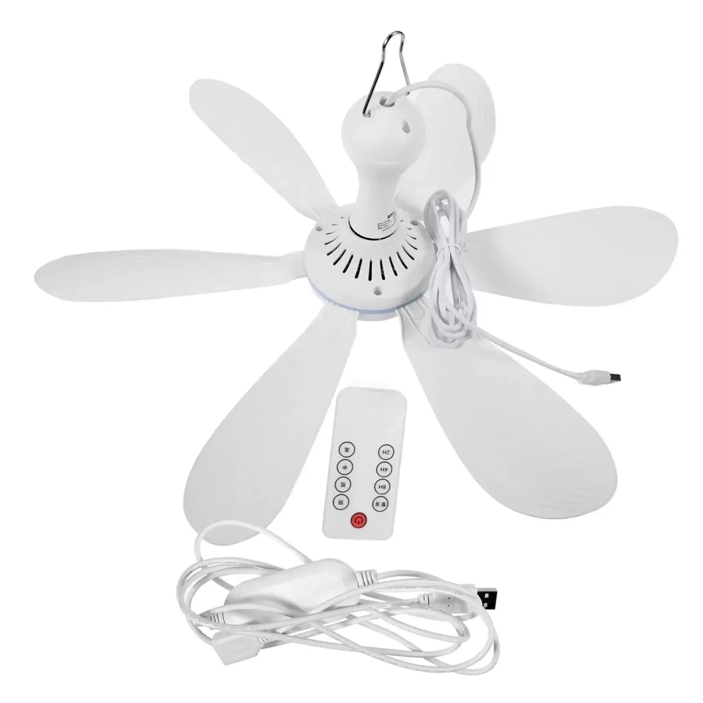 USB-betriebener 6-Blatt-Deckenventilator mit Fernbedienung – Leiser Hängev fan für Camping & Schlafzimmer | Brehn