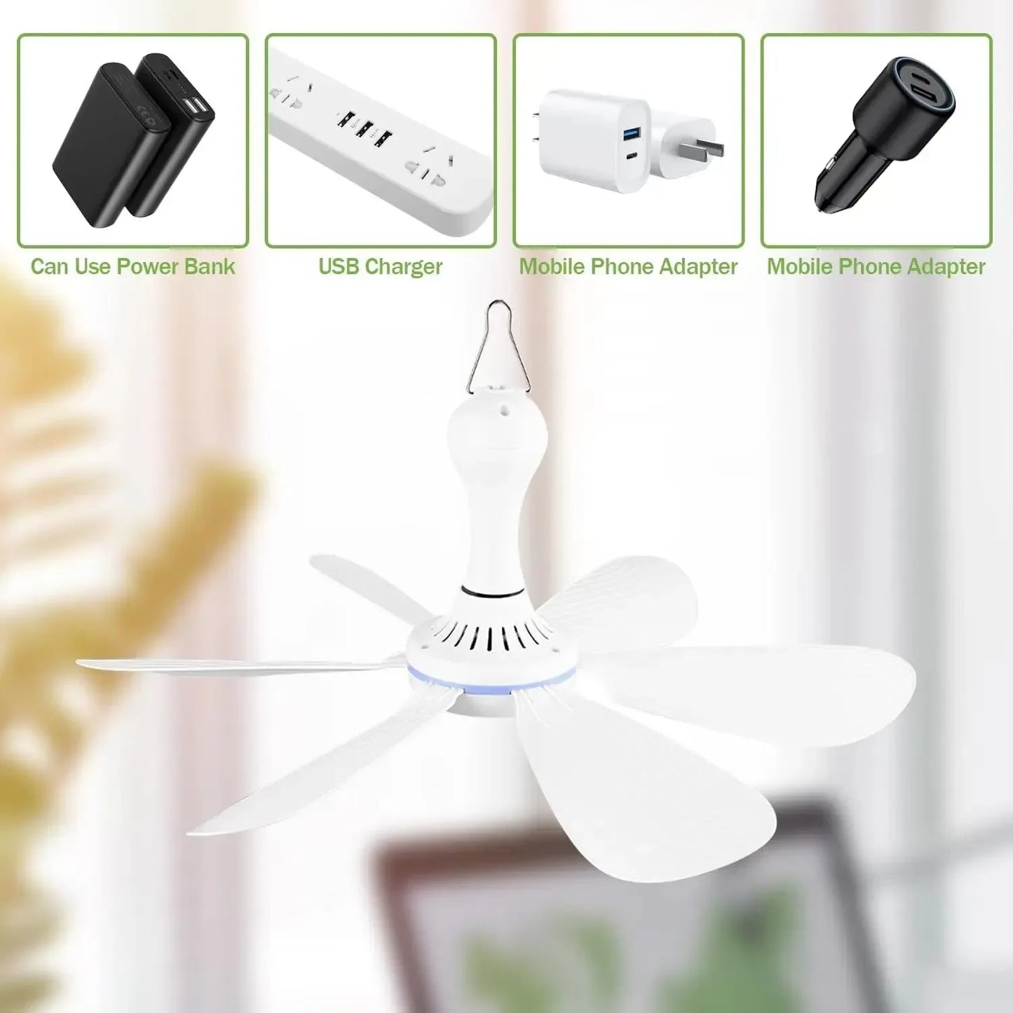 USB-betriebener 6-Blatt-Deckenventilator mit Fernbedienung – Leiser Hängev fan für Camping & Schlafzimmer | Brehn