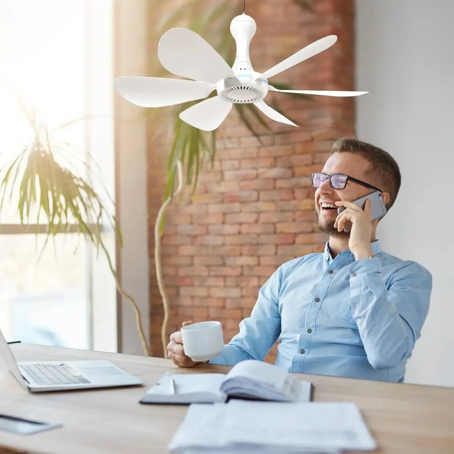 USB-betriebener 6-Blatt-Deckenventilator mit Fernbedienung – Leiser Hängev fan für Camping & Schlafzimmer | Brehn