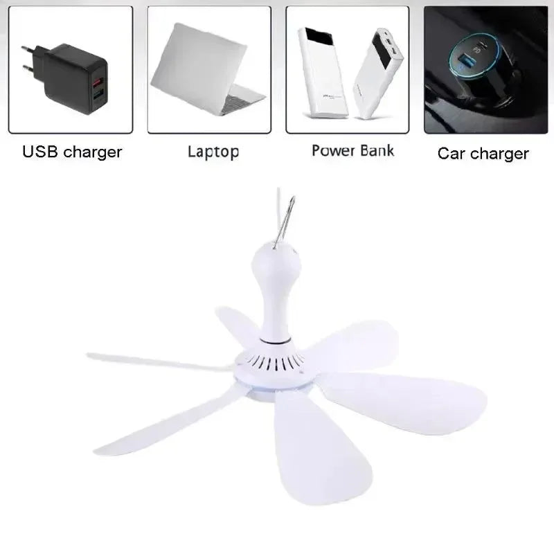 USB-betriebener 6-Blatt-Deckenventilator mit Fernbedienung – Leiser Hängev fan für Camping & Schlafzimmer | Brehn