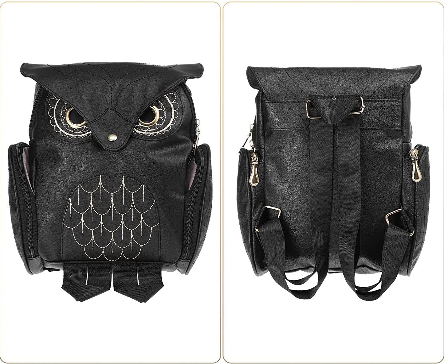PU-Leder Eulenprint-Rucksack für Damen – Mehrfach-Taschen-Design | Brehn