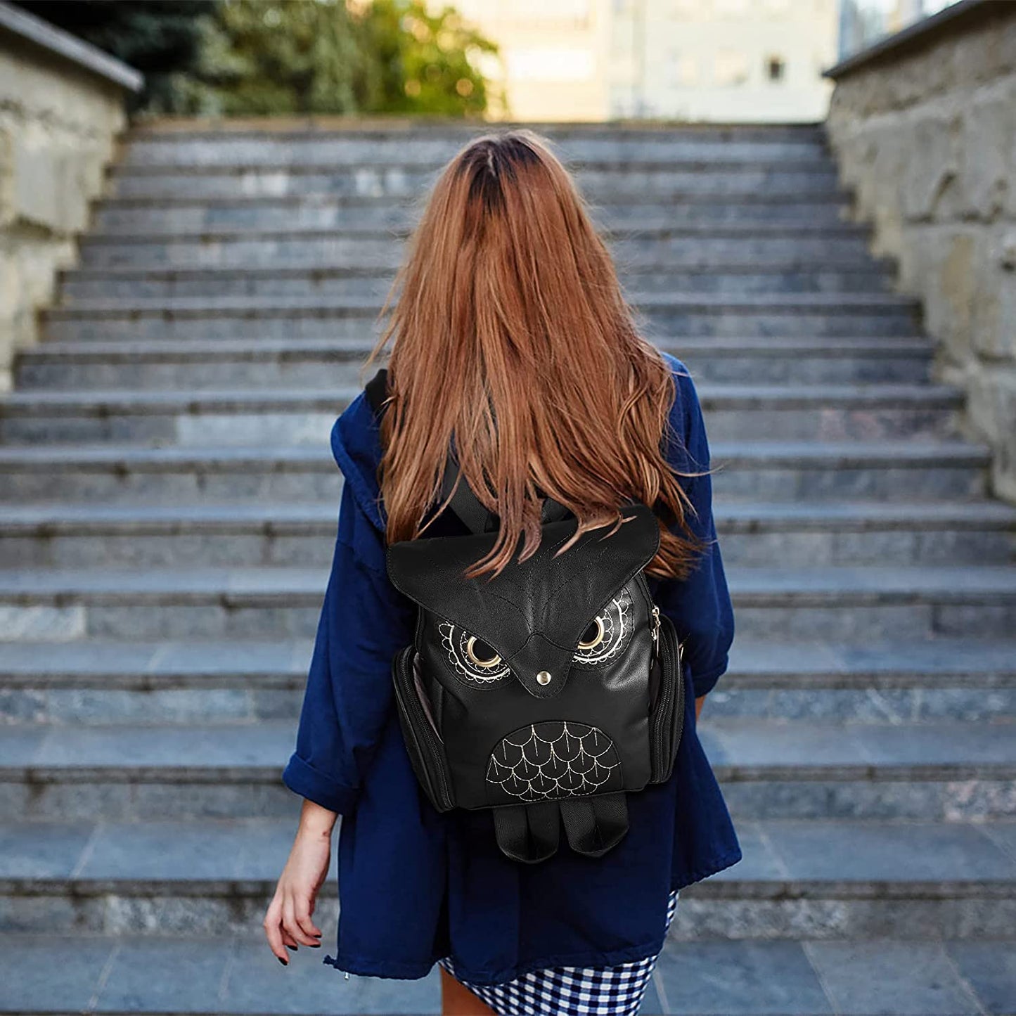 PU-Leder Eulenprint-Rucksack für Damen – Mehrfach-Taschen-Design | Brehn