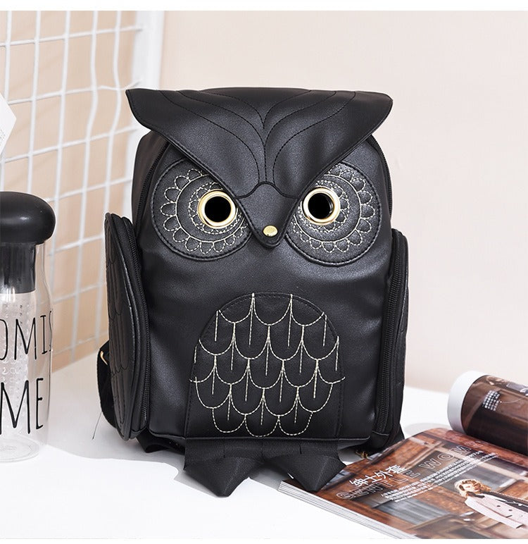 PU-Leder Eulenprint-Rucksack für Damen – Mehrfach-Taschen-Design | Brehn