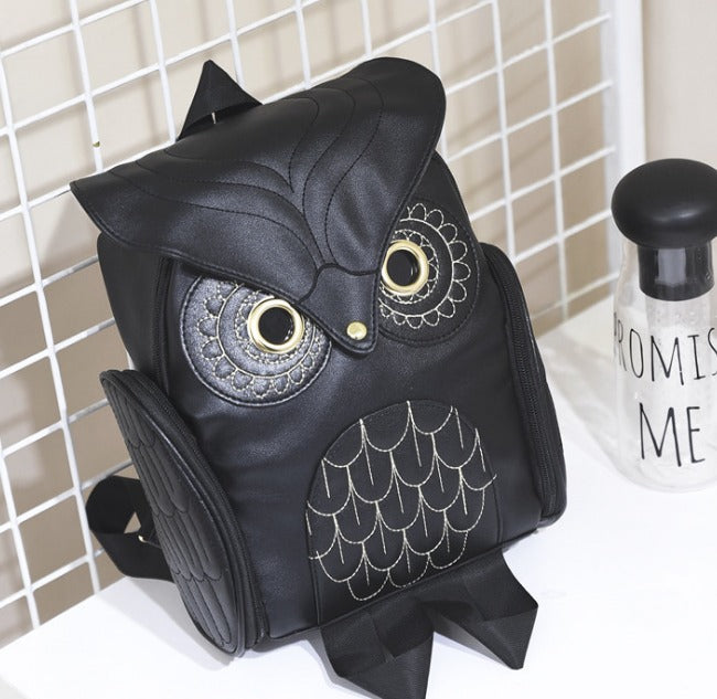 PU-Leder Eulenprint-Rucksack für Damen – Mehrfach-Taschen-Design | Brehn
