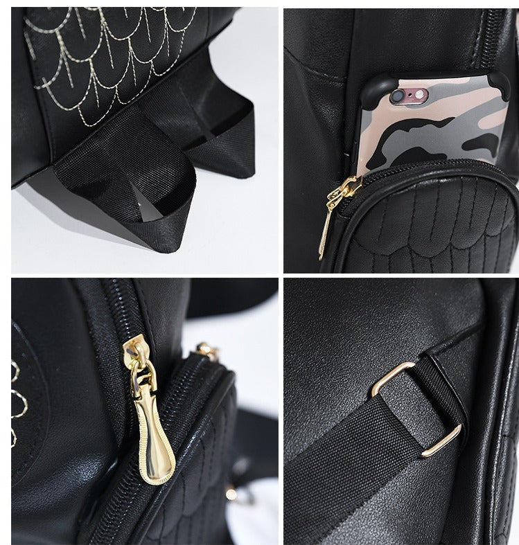 PU-Leder Eulenprint-Rucksack für Damen – Mehrfach-Taschen-Design | Brehn