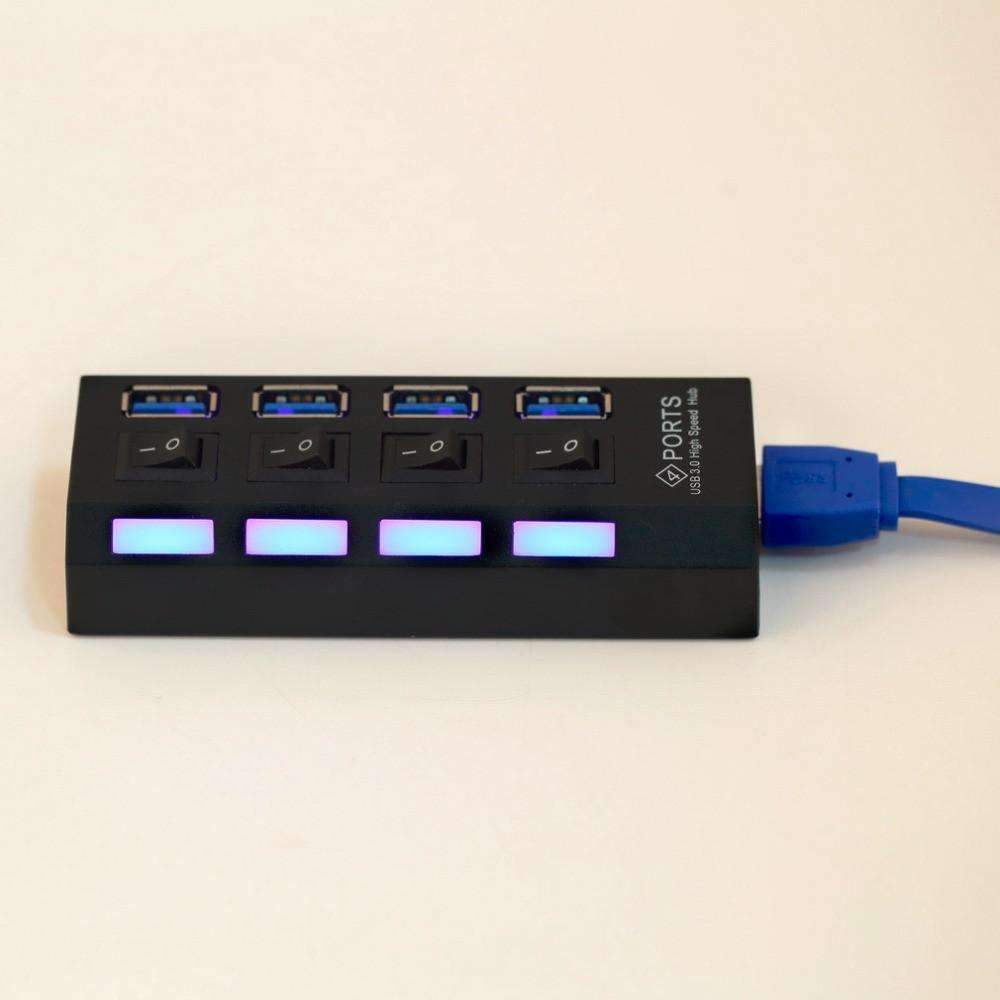 Brehn | USB 3.0 Hub 4 Ports Super Speed 5Gbps und Hub mit Ein/Aus-Schalter für Windows Mac OS Linux
