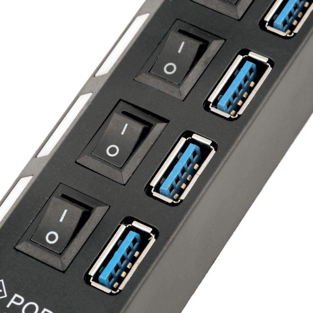 Brehn | USB 3.0 Hub 4 Ports Super Speed 5Gbps und Hub mit Ein/Aus-Schalter für Windows Mac OS Linux