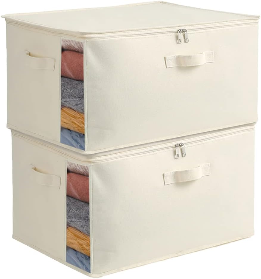 Brehn | Canvas Kleidung Aufbewahrungs Organizer Set – Doppelreißverschluss Tasche mit Griffen & Sichtfenster