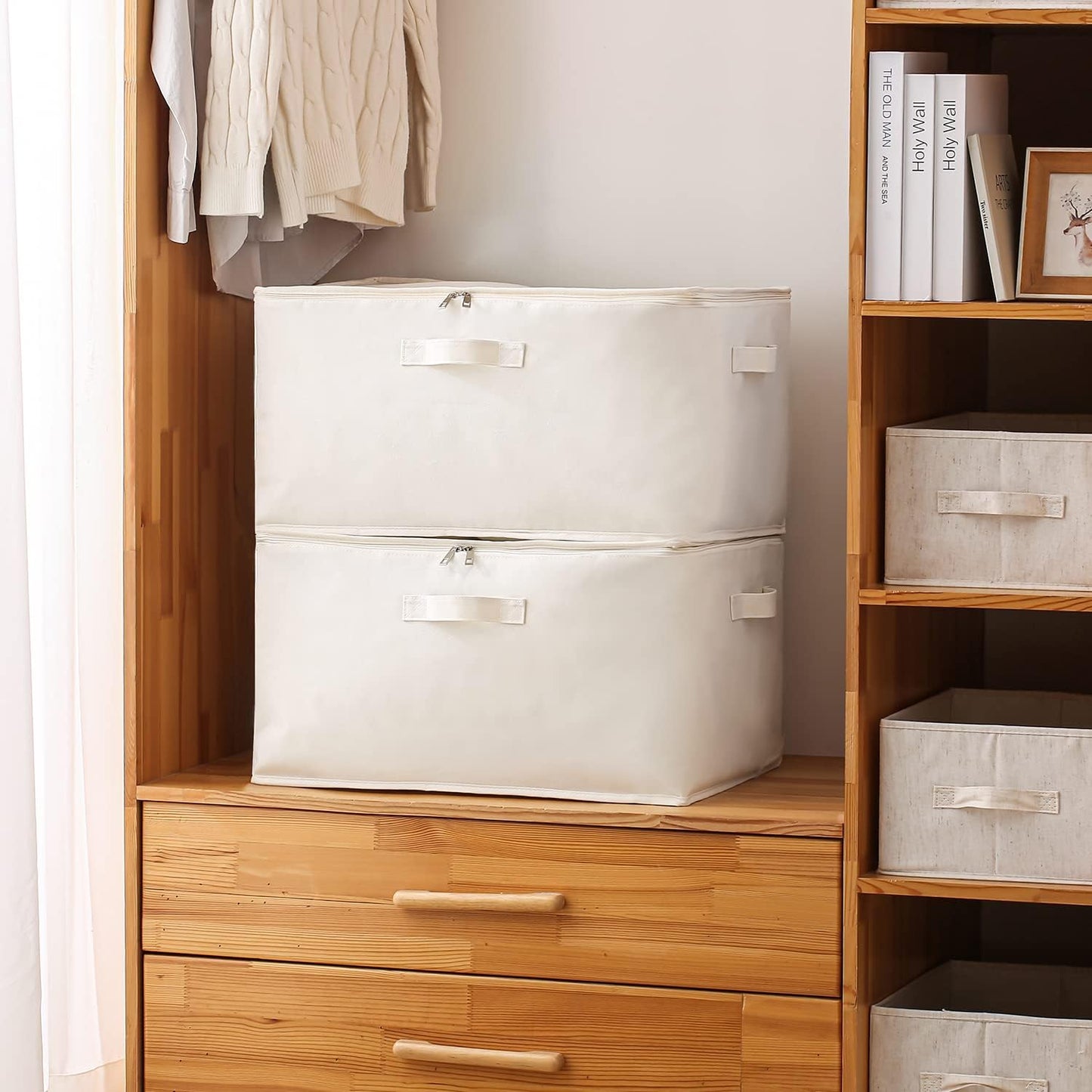 Brehn | Canvas Kleidung Aufbewahrung Organizer Set – Doppel-Reißverschluss-Tasche mit Griffen & Sichtfenster