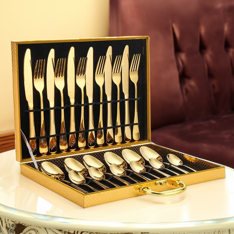 Brehn | Opulentes Gold Besteckset - Das elegante 24-teilige Gold- und Silberbesteckset