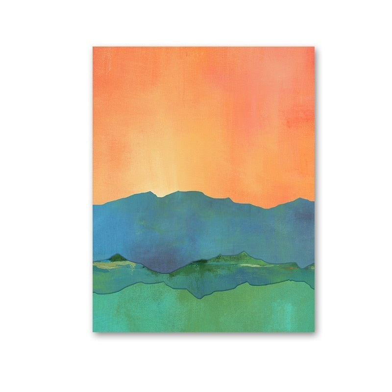 Abstract Blau Gelb Aquarell Horizont - Leinwand Wandkunst Druck