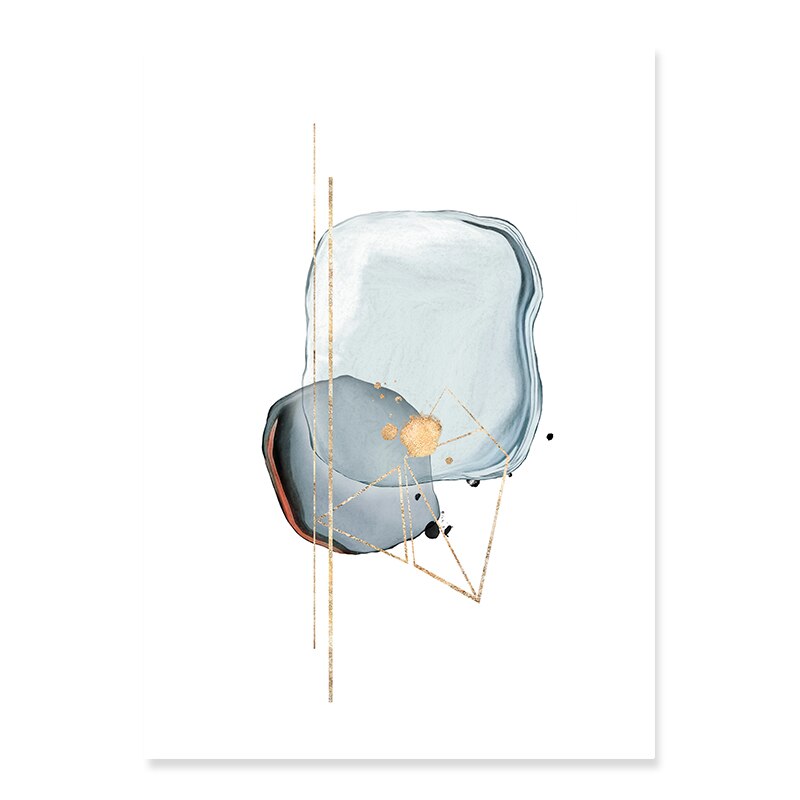 Abstract Blau & Gold Aquarell - Leinwand Wandkunst Druck
