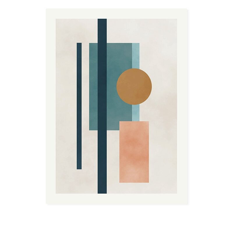 Moderner abstrakter Kunstdruck auf Leinwand in Beige, Pink und Blau mit geometrischen Formen