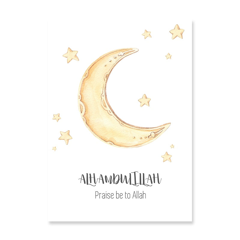 Islamische Ramadan Mond & Sterne Nursery - Leinwand Wandkunst Druck