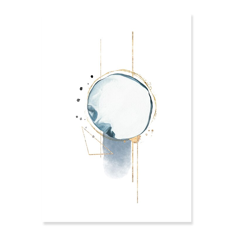 Abstract Blau & Gold Aquarell - Leinwand Wandkunst Druck