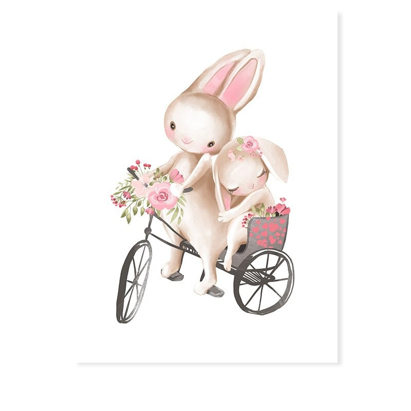Mama und Baby-Hase niedlich - Leinwand Wandkunst Druck