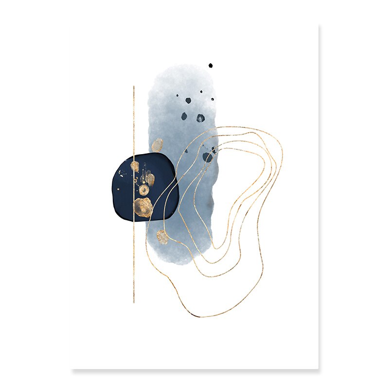 Abstract Blau & Gold Aquarell - Leinwand Wandkunst Druck