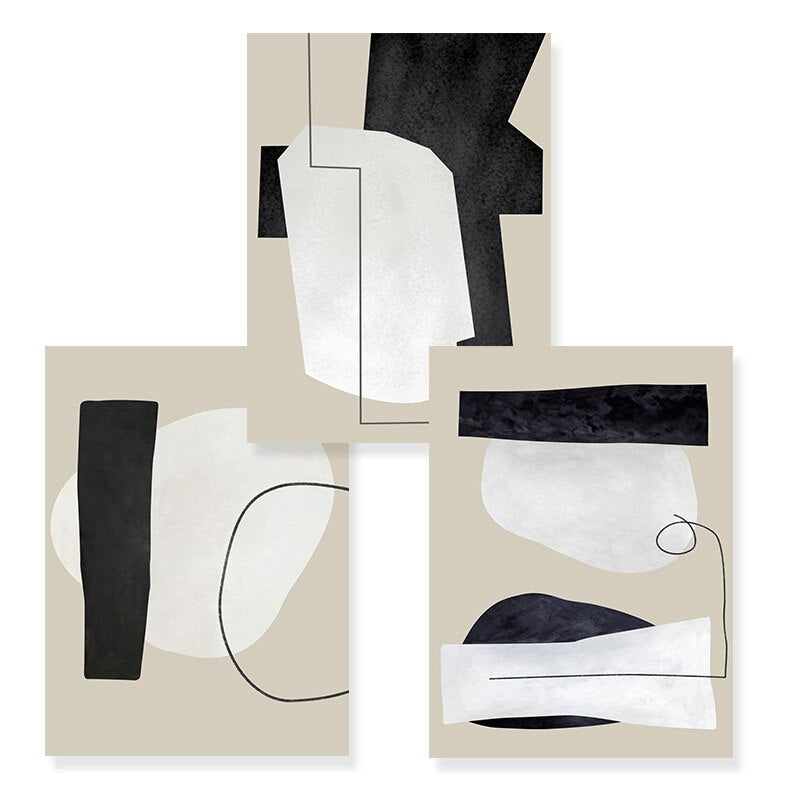 Abstrakte geometrische beige und schwarze Linien - Leinwand Wandkunst Druck