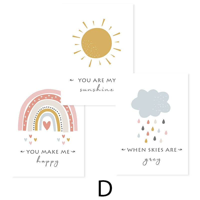 Cartoon Sonne Wolke Regenbogen Kinderzimmer Dekor-Canvas Wandkunst Druck