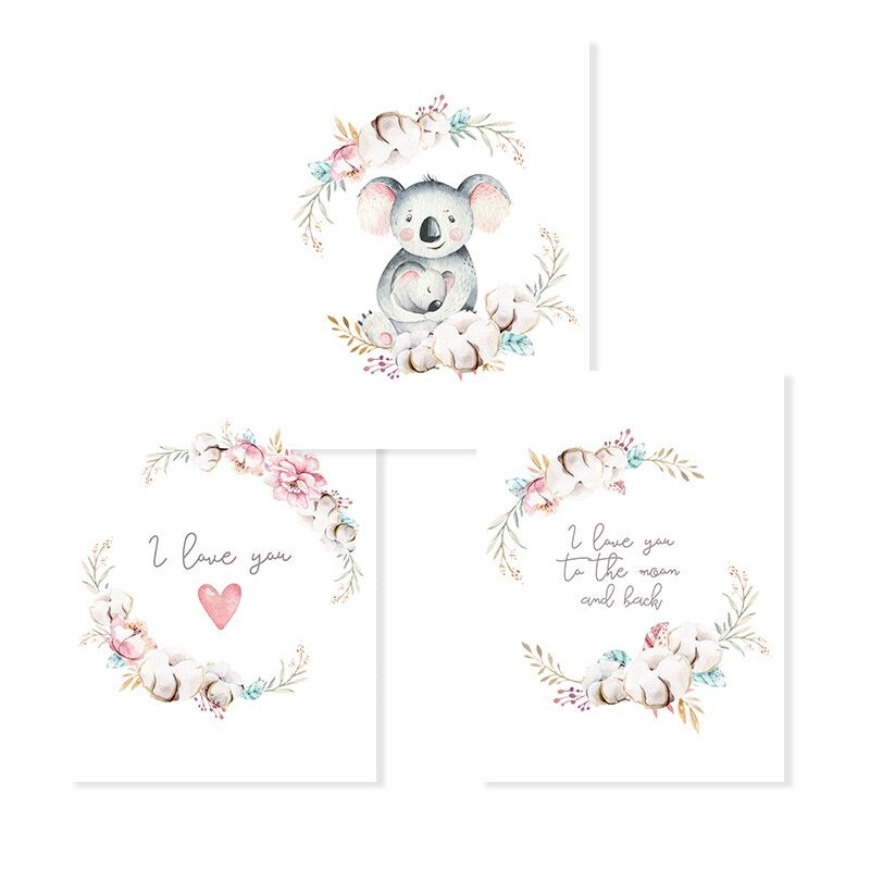 Loving Koala Mutter & Baby Girlande - Canvas Wandkunst Druck
