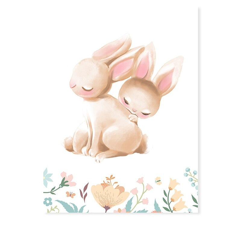Mama und Baby-Hase niedlich - Leinwand Wandkunst Druck