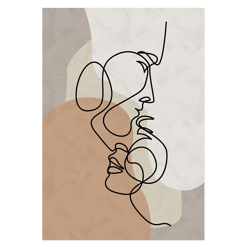 Abstracte Hand Skizze Linie Floral Boho Beige - Leinwandwandkunst Druck