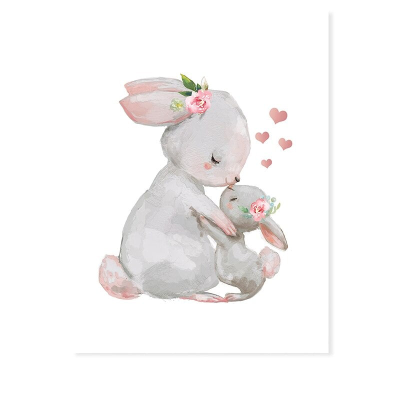 Mama und Baby-Hase niedlich - Leinwand Wandkunst Druck