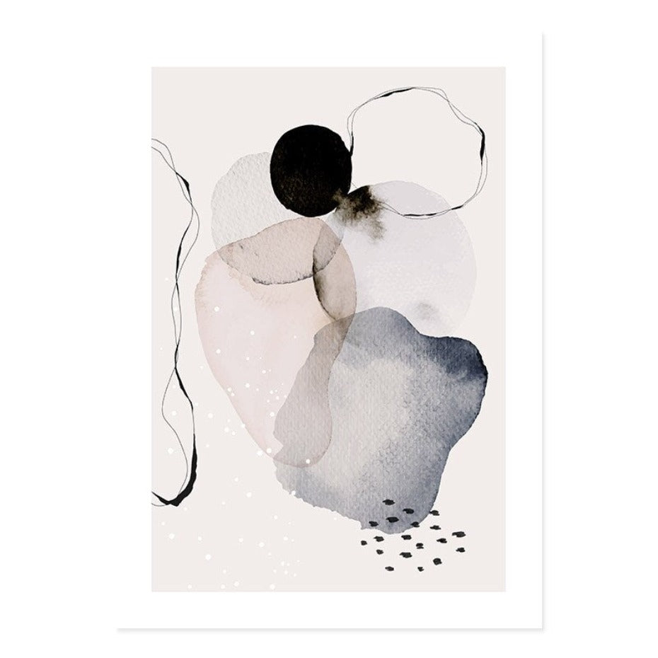 Dunkle abstrakte Aquarellkreise - Leinwand Wandkunstdruck