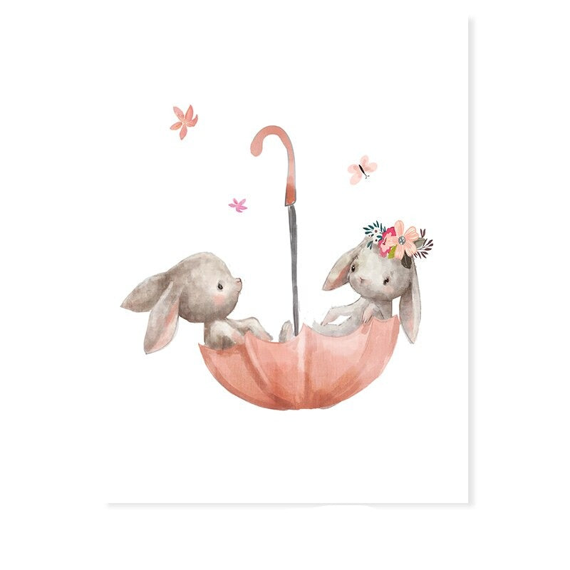 Mama und Baby-Hase niedlich - Leinwand Wandkunst Druck