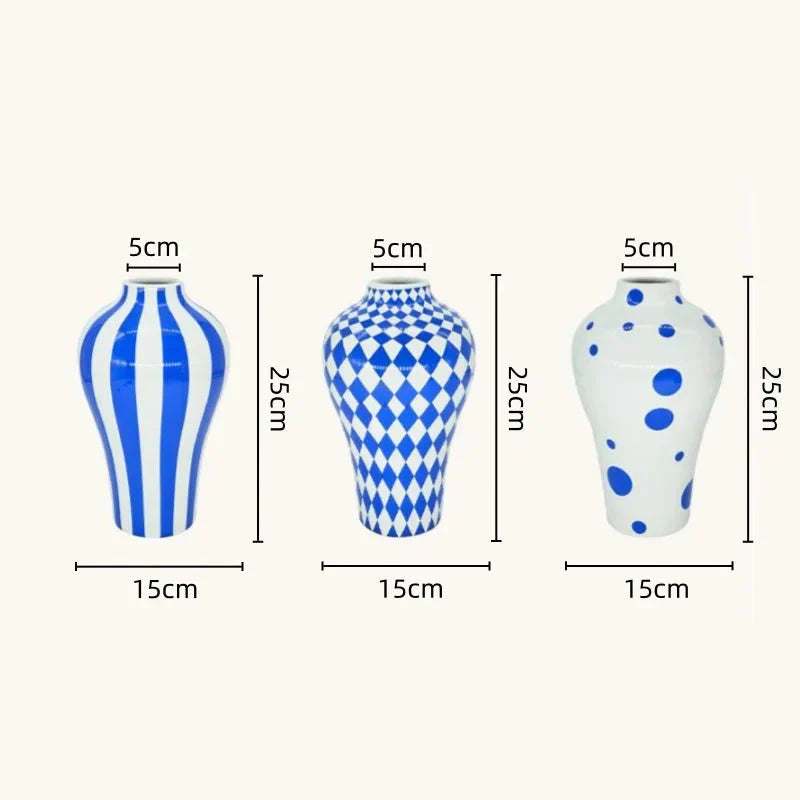Vibrant Blue Geometric Ceramic Vase Moderne Wohnkultur | Brehn