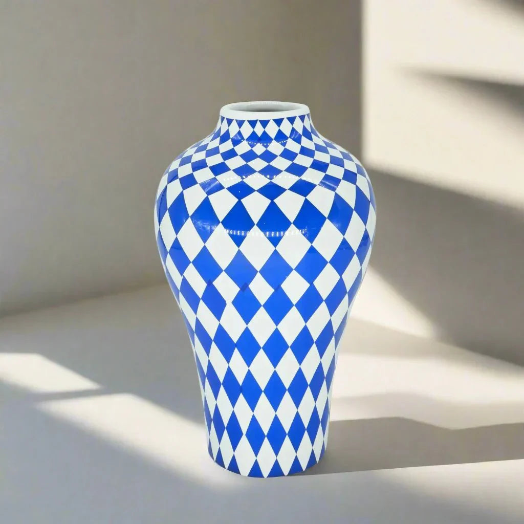 Vibrant Blue Geometric Ceramic Vase Moderne Wohnkultur | Brehn