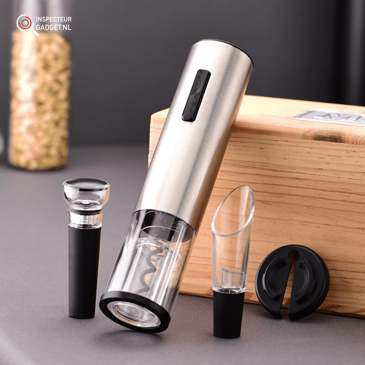Vinolux 4-in-1 Elektrisches Weinöffner-Set – Korkenzieher, Folienschneider, Belüfter & Vakuumverschluss
