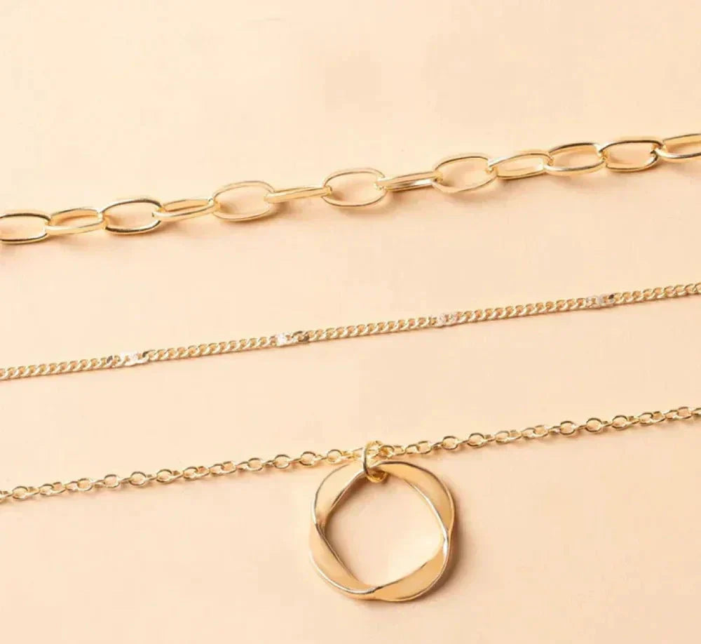 Brehn | Vintage Gold mehrlagige Kette mit Anhänger