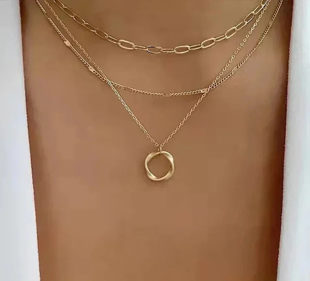 Brehn | Vintage Gold mehrlagige Kette mit Anhänger