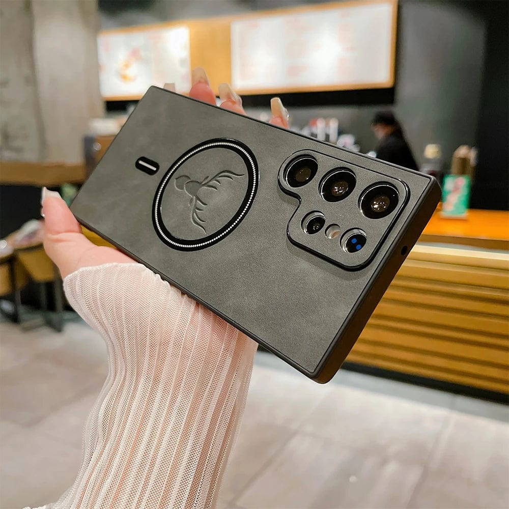 Brehn | Lederhülle für Samsung-Telefon | Magnetische kabellose Ladehülle