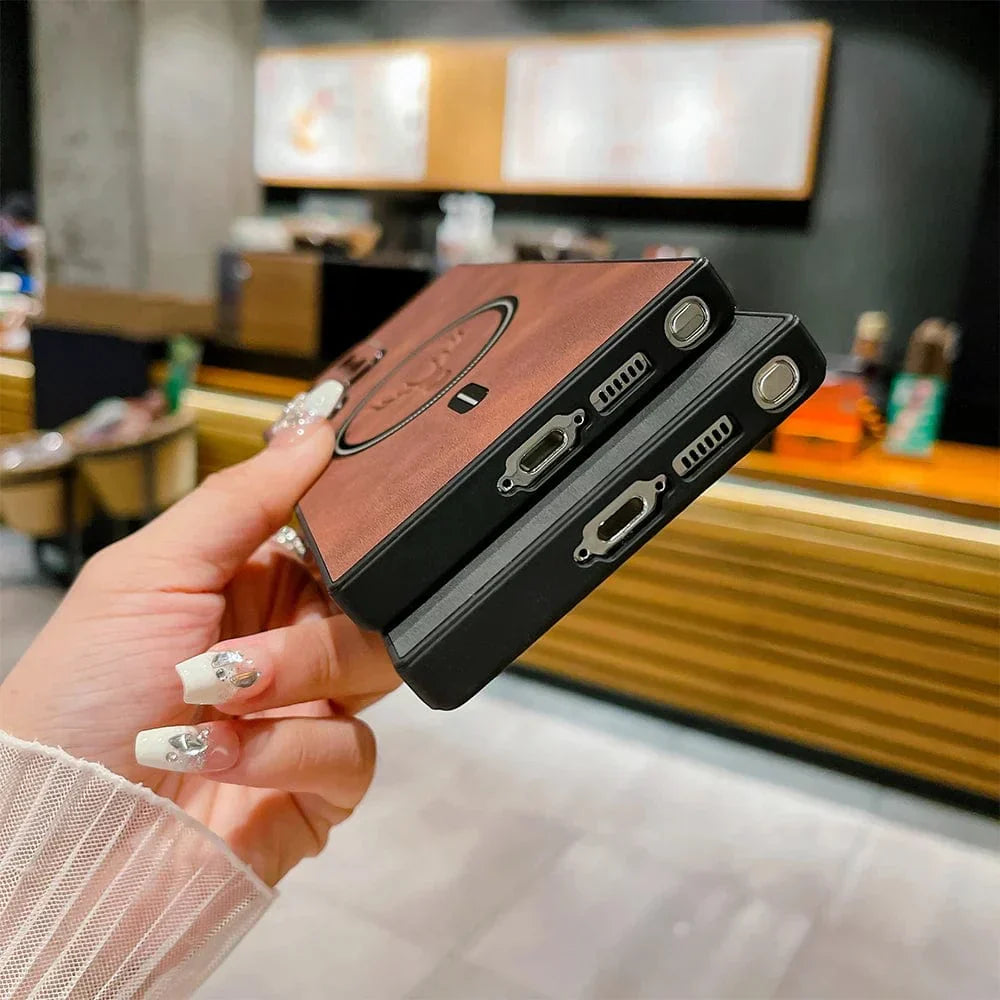 Brehn | Lederhülle für Samsung-Telefon | Magnetische kabellose Ladehülle