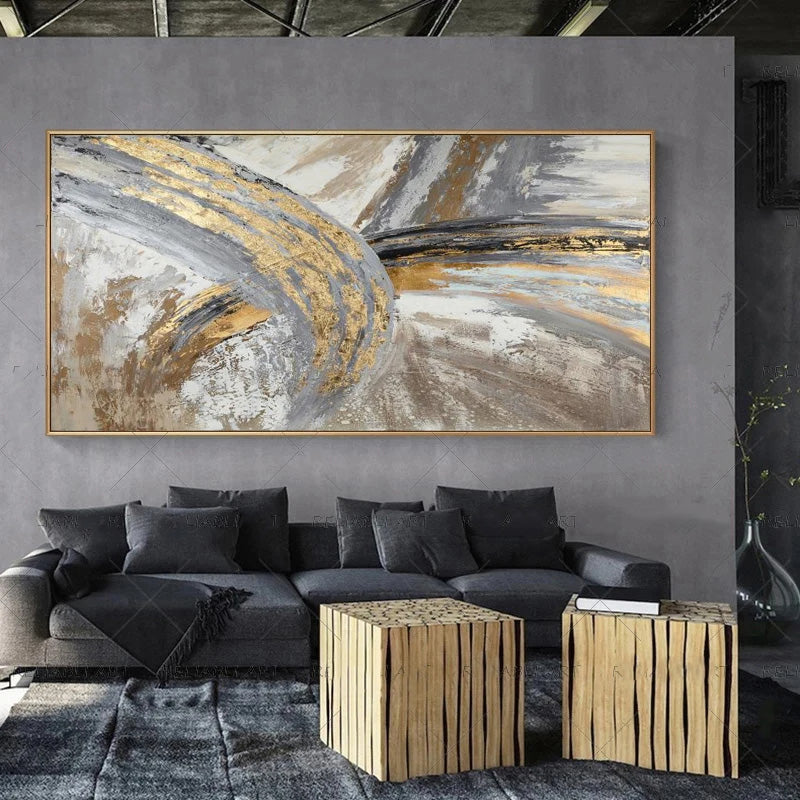 Moderne abstrakte graue beige goldene Wandkunst Fine-Art-Leinwanddrucke Bild für luxuriöse Wohnzimmer Schlafzimmer Kunst für zeitgenössische Innenräume | Brehn