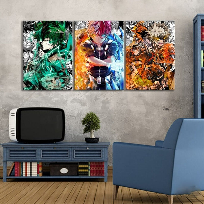 My Hero Academia Anime – 3-teiliges Leinwandbild-Wandbild-Modularposter