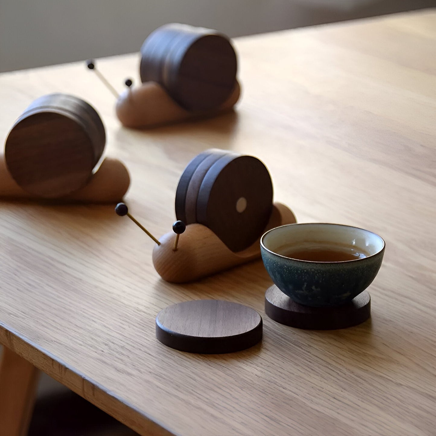 Walnuss Holz Schnecken Tee & Kaffee Becher Untersetzer - Süße Dekoration | Brehn