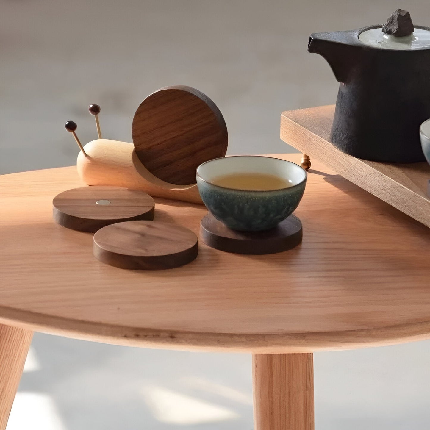 Walnuss Holz Schnecken Tee & Kaffee Becher Untersetzer - Süße Dekoration | Brehn