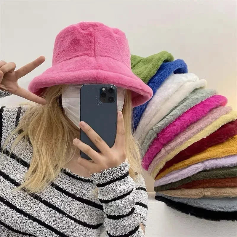 Herbst-Bucket-Hat für Damen aus Kunstkaninchenfell – Lorna