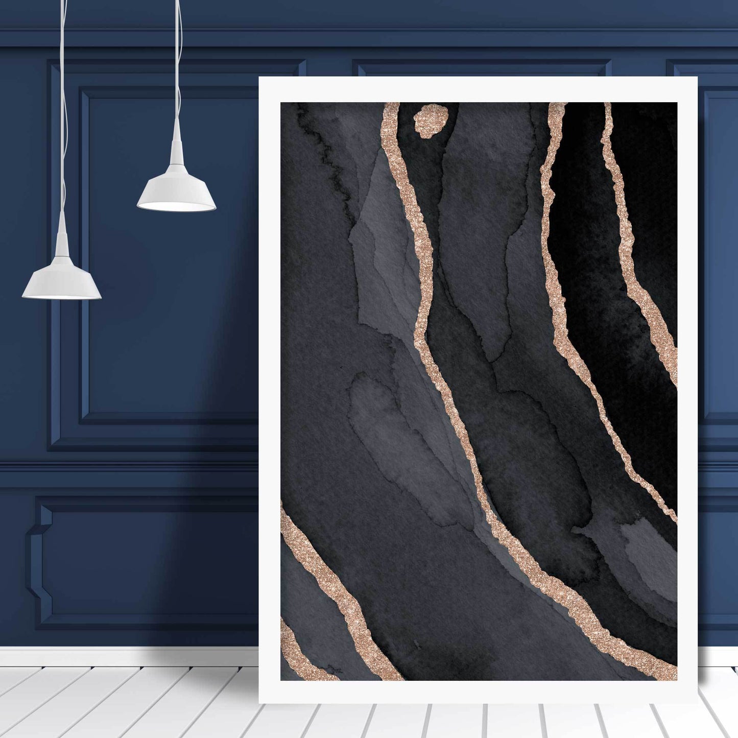 Abstrakter Kunstdruck in Schwarz und Gold Nr. 3